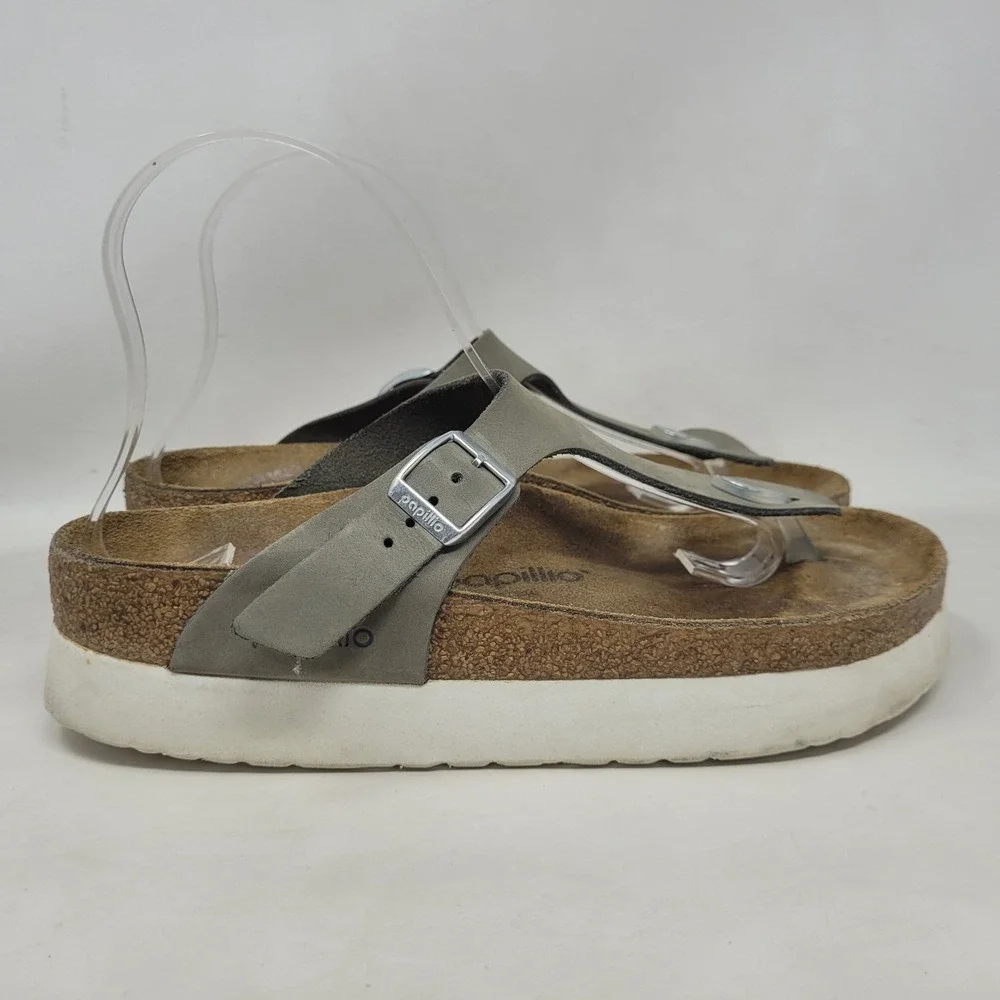 Papillio Birkenstock Gizeh Sandals EU39 US8.5 Grey Nubuck Platform Thong Comfort